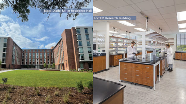 New residence sleeps 525 first-years, while the STEM Research Building went up over a car park (Courtesy of Turner Construction)