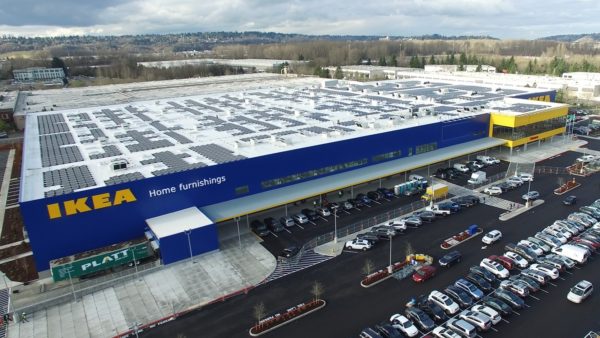 Ikea put 3,268 solar panels on a new Seattle-area store that opened in Renton, Washington State in 2017. It expected the system to produce more than a million kWh of electricity a year for the store (Photograph courtesy of Ikea via Businesswire)