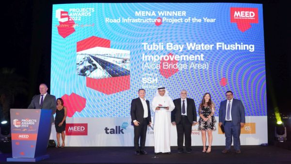 SSH collected the MENA Road Infrastructure Project of the Year award at the 2022 MEED Project Awards (Image courtesy of SSH)