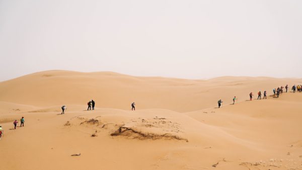Trekkers in the Kubuqi Desert, Inner Mongolia Autonomous Region, China, where the energy complex will be built (Zhi Zhou/Unsplash)