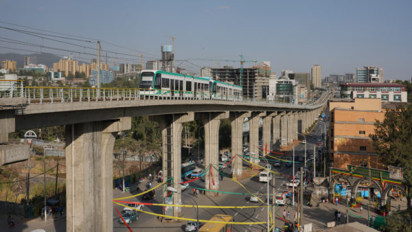 The Chinese-built and funded light rail system, shown here operating near Lideta station, is eight years old (A. Savin/Creative Commons/Free Art Licence)
