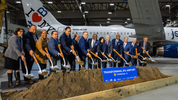 Officials wielded spades for the groundbreaking on 23 February (Darren McGee/Office of Governor Kathy Hochul)