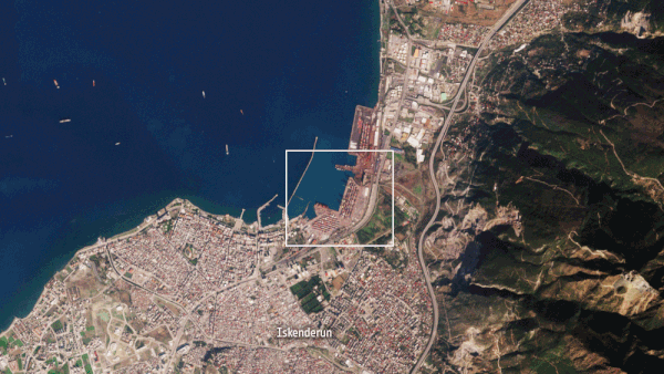 İskenderun was among the cities devastated by the major earthquake in Turkey and Syria in February this year. It caused a major fire among containers at the port (European Space Agency/CC BY-SA 3.0 IGO)