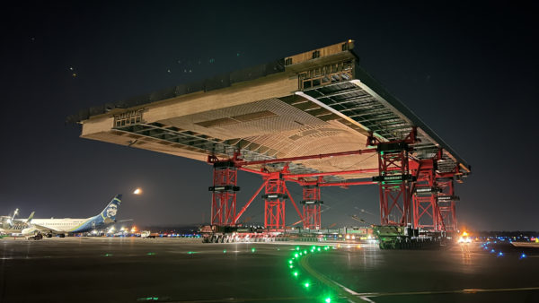 One of Mammoet’s midnight treks with a huge roof “super cassette (Courtesy of Mammoet)