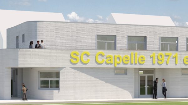 Peri 3D Construction aims to print the two-story, 330-sq-m building for the third division SC Capelle football team in about 140 hours (Steinhoff Architekten/Courtesy of Cobod)