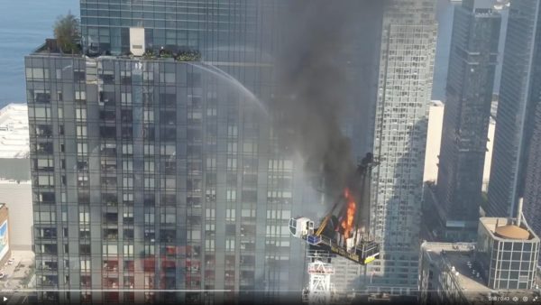 The New York City Fire Department used a drone to capture images of its efforts to douse the crane fire in Manhattan (From the Twitter account of the New York City Fire Department)