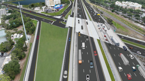 More than 150,000 vehicles use the interchange daily to get to Disney resorts and the area’s lakes, superstores, and tourism destinations (Rendering courtesy of Lane)
