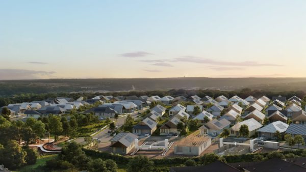 A render of Icon’s Wolf Ranch in Texas, designed by Bjarke Ingels Group for American homebuilder Lennar