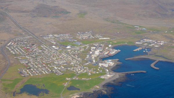 Aerial view of the fishing town of Grindavik, where authorities say the likelihood of an eruption is “significant”, with some 900 earthquakes detected in the region since midnight today (Olga Ernst/CC BY-SA 4.0 Deed)