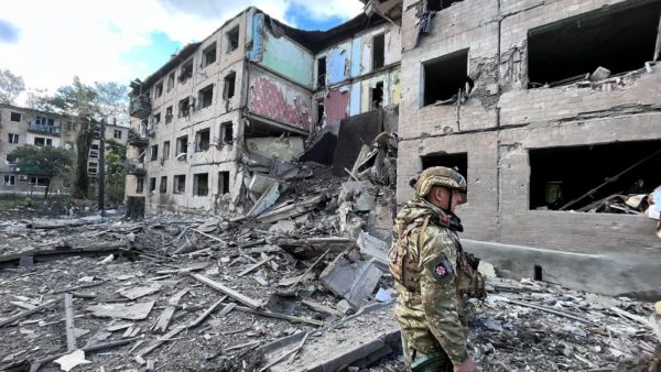 Residential building in Avdiivka, Ukraine, after Russian strikes on 10 October 2023. The cost of rebuilding Ukraine is estimated to be $1 trillion over decades (National Police of Ukraine/CC BY 4.0 Deed)