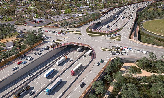 The new road is projected to take 19,000 cars and trucks off Greensborough Road a day (Render courtesy of Thiess Group)