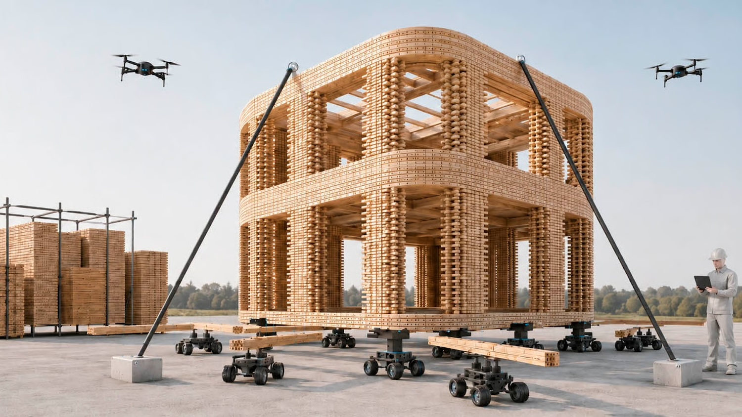 Foster&rsquo;s swarm robots invert timber construction